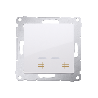 Doppel- Kreuzschalter (Modul) mit Aufdruck und LED Weiß Kontakt Simon 54 Premium DW7/2L.01/11