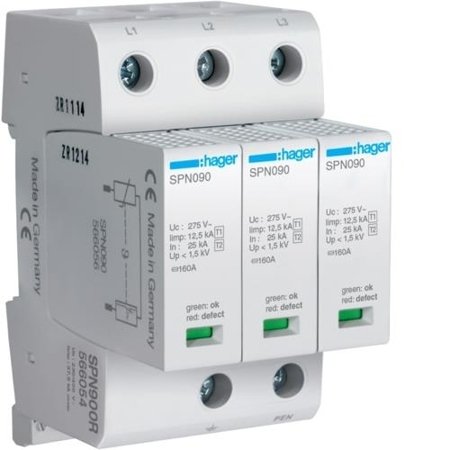 SPD Überspannungsableiter T1+T2 MOV 3P TN-Netz-C Iimp=37,5 kA Up?1,5kV styk FM Hager SPN900R